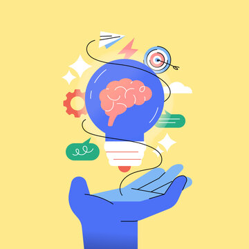 creative thinking apply to innovation and business growth flat illustration