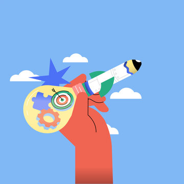 Launching creative ideas into innovation and business success flat illustration