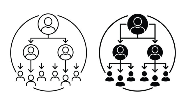 Organizational structure hierarchy chart icon set with hierarchy, organization