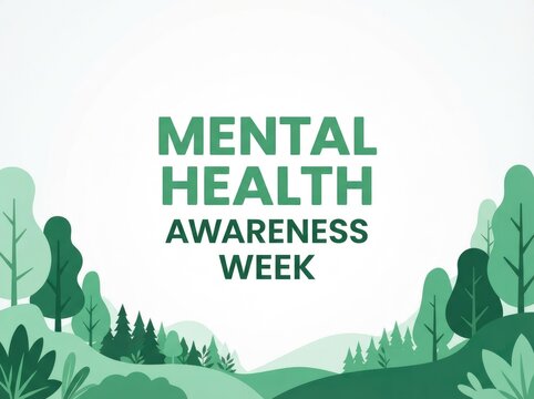 Green nature landscape background design for world mental health day awareness campaign and wellness support events