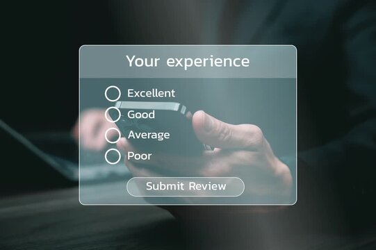 Customer feedback survey form with radio buttons for rating experience on a mobile phone screen display
