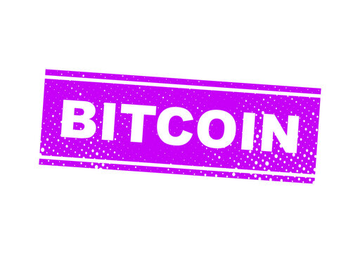 Purple glittery bitcoin logo badge illustration