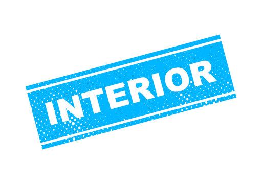 Blue interior design stamp with dotted border illustration