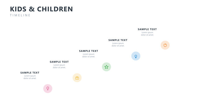 Kids children timeline infographic template, vector business presentation design