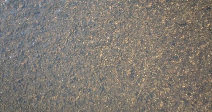Top-down aerial view of calm river flowing over rocks