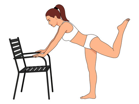 Woman doing glute kickbacks exercise with chair illustration
