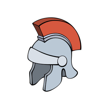  Ancient Roman Centurion Helmet Vector Illustration Featuring Red Plume Crest Isolated On Transparent Background For Mascot Logo Design