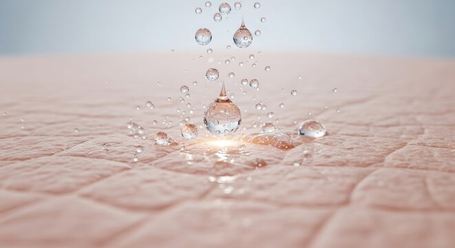 Water drop splashing on human skin surface symbolizing hydration and skincare