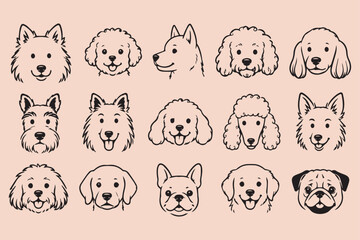 Fototapeta premium Cute Hand Drawn Dog Breed Portrait Collection with Minimal Canine Line Art Illustrations