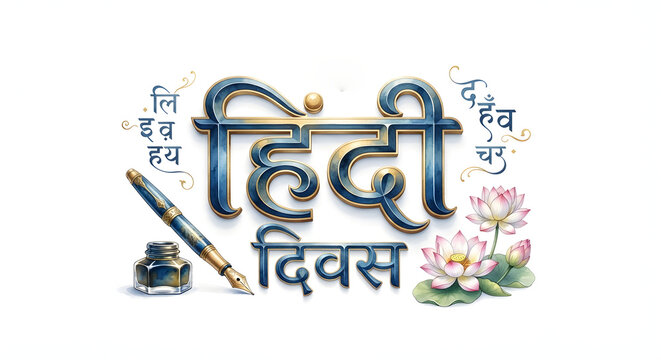Hindi diwas typography logo banner poster design concept in illustration.