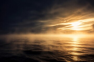 Obraz premium Divine light breaking through dark clouds over ancient waters. Biblical creation scene symbolizing the beginning of life, hope, faith, and spiritual renewal.
