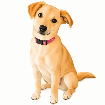 Cute puppy dog sitting wearing pink collar isolated on white background with young dog small dog mixed breed brown dog golden puppy isolated