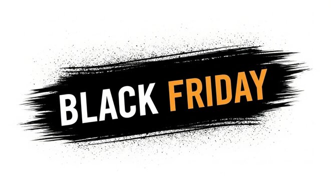Black friday grunge brush stroke banner with white and orange text