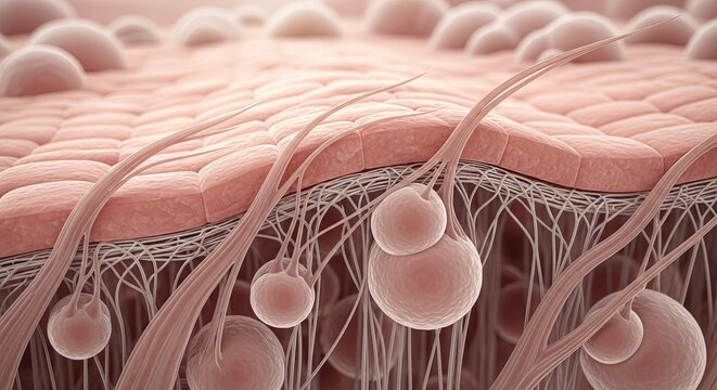Cross section illustration of human skin layers and subcutaneous tissue