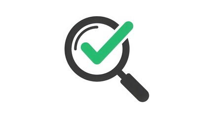 Green checkmark magnifying glass icon for verification, approval, and search concepts © musa