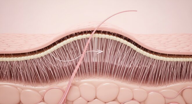 Close-up microscopic diagram showing skin layer and hair follicle structure