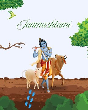 Janmashtami Green and Brown Illustrated Greeting Poster