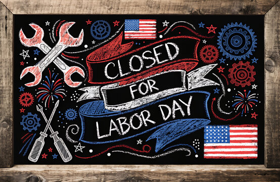 Labor day usa closed, We will be closed for labor day sign with american flag, Business closed for labor day with american flags, We will be closed on labor day announcement with american flag