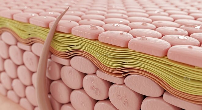 Close up microscopic view of human skin layers anatomy and cellular structure