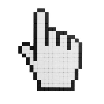 Pixel Art Hand Pointer Cursor Icon Isolated on White Background