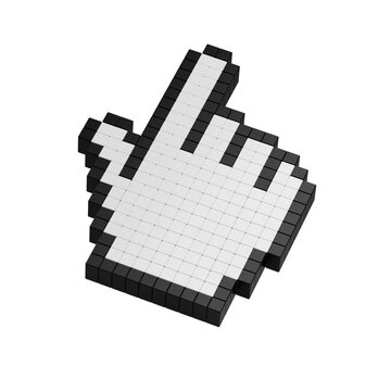 Pixel Art Hand Cursor Pointer Icon Isolated on White Background