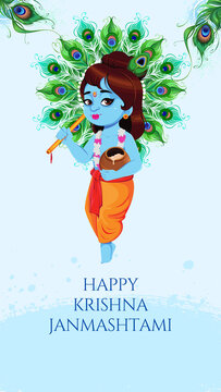 Janmashtami Peacock Feather Greeting Poster Story