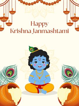 Janmashtami Orange and Brown Illustrative Greeting Poster