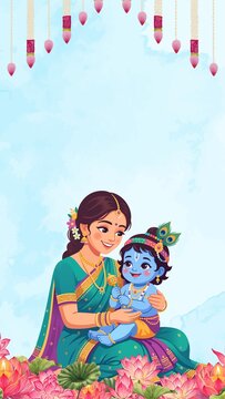 Janmashtami Pink Blue and Gold Festive Greeting Poster Story