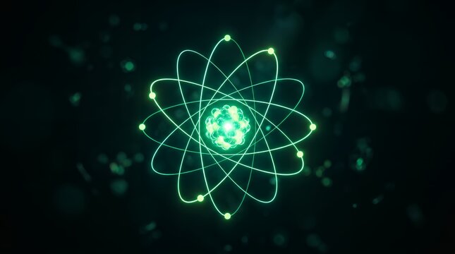 Abstract Glowing Atom Model Representing Science, Technology, and Future Energy