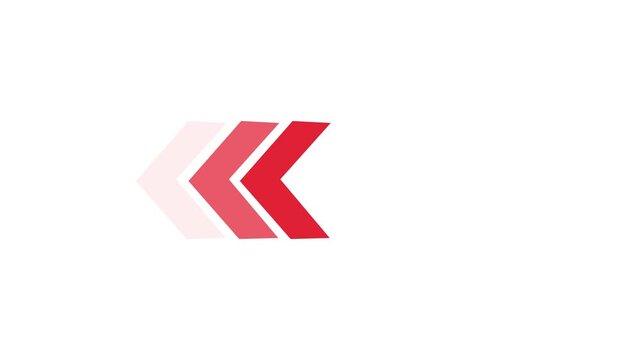 Minimalist red arrow loading animation sequence on white background, for digital interface, progress indicator