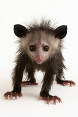 Naklejka premium Aye-aye Portrait: A striking aye-aye, a unique primate with distinctive large ears and a scruffy coat, poses for a close-up portrait, its curious eyes fixed on the viewer.