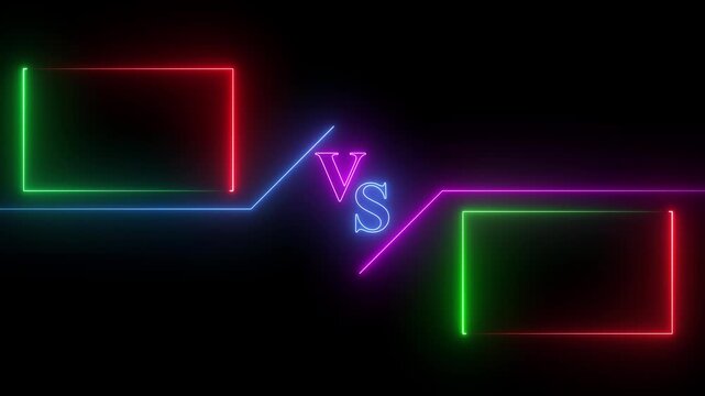 Neon versus vs screen template with glowing frames for competitive gaming and comparison