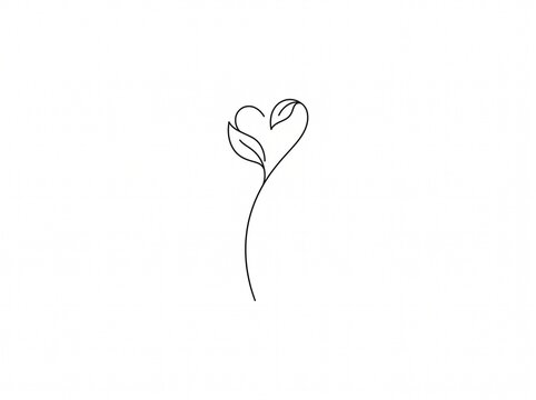 Minimalist heart leaf botanical stem fine line micro tattoo art
