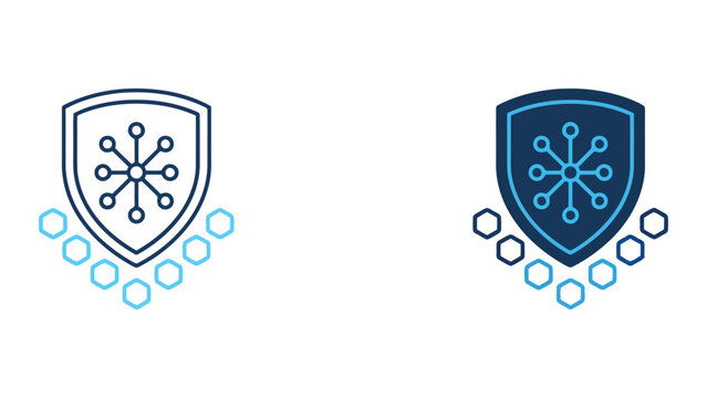 Digital security shield network protection icon set with security, protection