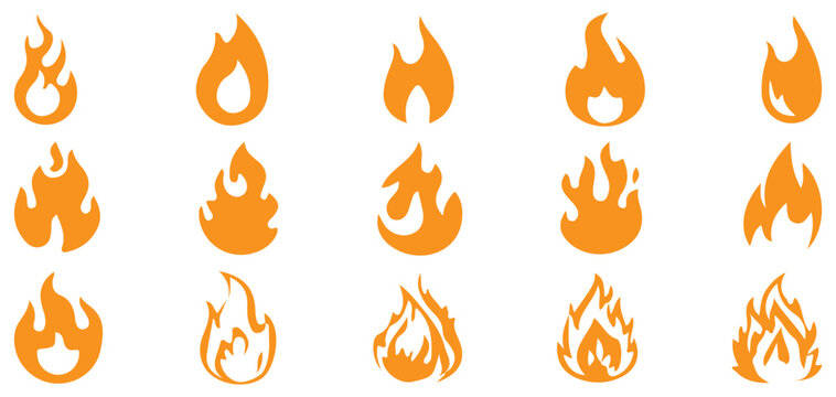 Set of vibrant orange and yellow fire flame icons vector illustration eps 10