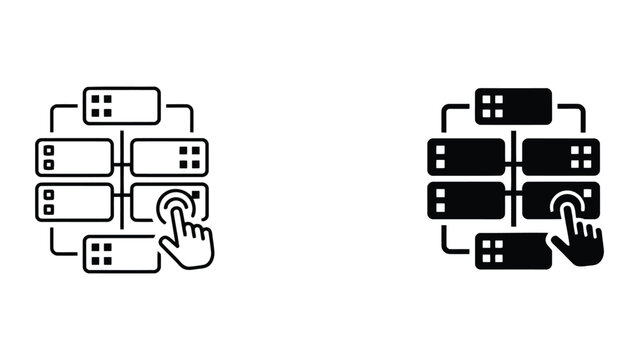 Database server selection and management interface icons with database, software
