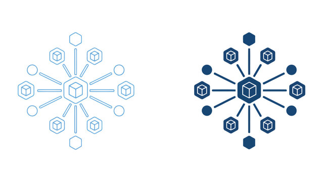 Centralized hub and node network connection digital vector icon set