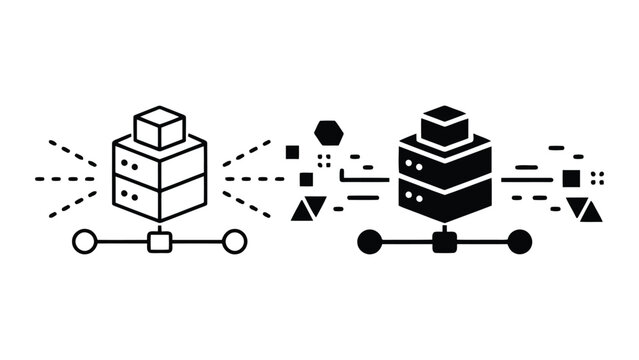 Data center server cluster network connectivity icons with computing, technology