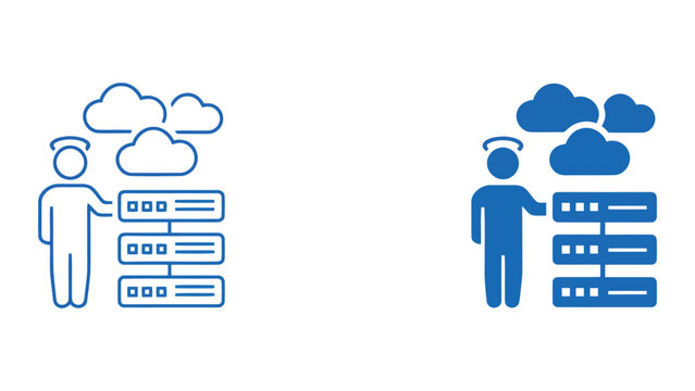 Cloud server maintenance and management icon set with computing, maintenance