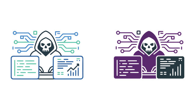 Cybersecurity hacker digital threat icon set with cybersecurity, computer