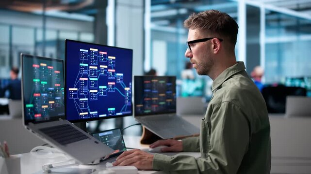 Young Male Software Developer Using Low Code Platform