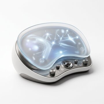 Futuristic medical brain scanner device, glowing neural network interface, advanced neurotechnology equipment for healthcare research