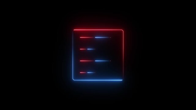 Glowing blue and red neon square frame with data lines
