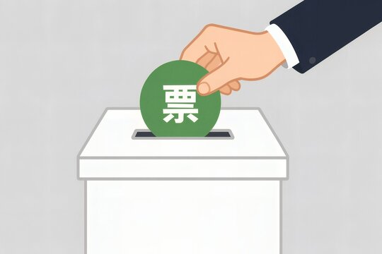 投票用紙を投票箱に入れる手の動作で表現した選挙と民主主義を象徴するイメージ