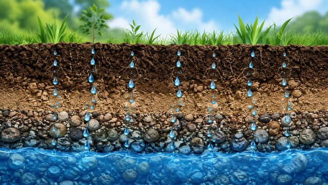 Soil cross section showing water seeping toward groundwater