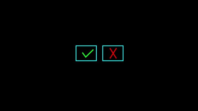 Animated check and cross icons representing approval, rejection, correct or wrong options. Perfect for UI design, app interfaces, notifications, business presentations,4k motion graphics animation.