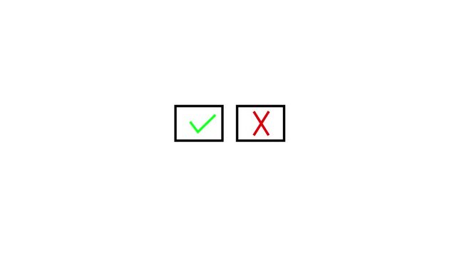 Animated check and cross icons representing approval, rejection, correct or wrong options. Perfect for UI design, app interfaces, notifications, business presentations,4k motion graphics animation.