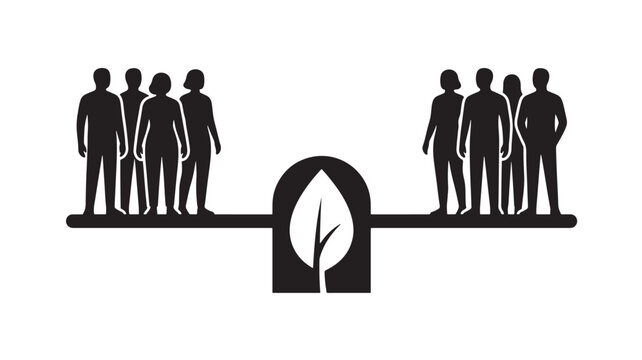 Balance Concept with People and Leaf Icons. Illustrating Equality, Sustainability Featuring Icon, Environment