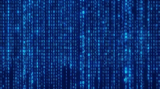 Blue digital binary data, flowing code patterns, cyber technology atmosphere, seamless background