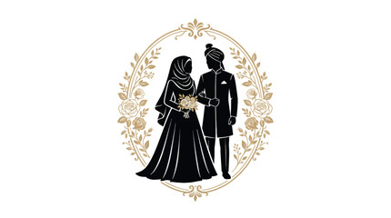 Fototapeta premium Islamic wedding vector logo with Muslim bride and groom illustration design by alevidhanu